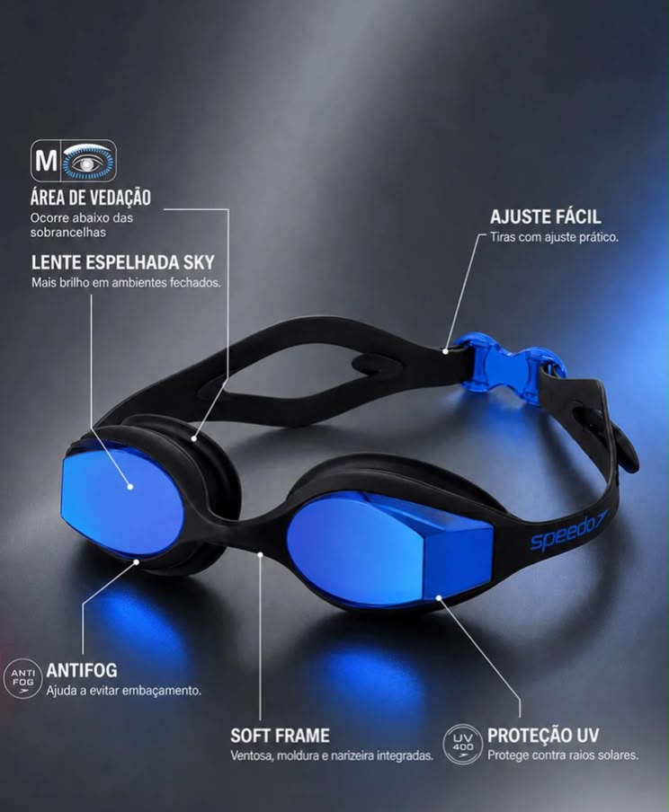 ÓCULOS DE NATAÇÃO ESPELHADO FOCUS DUO VISION - PRETO SKY miniatura 3