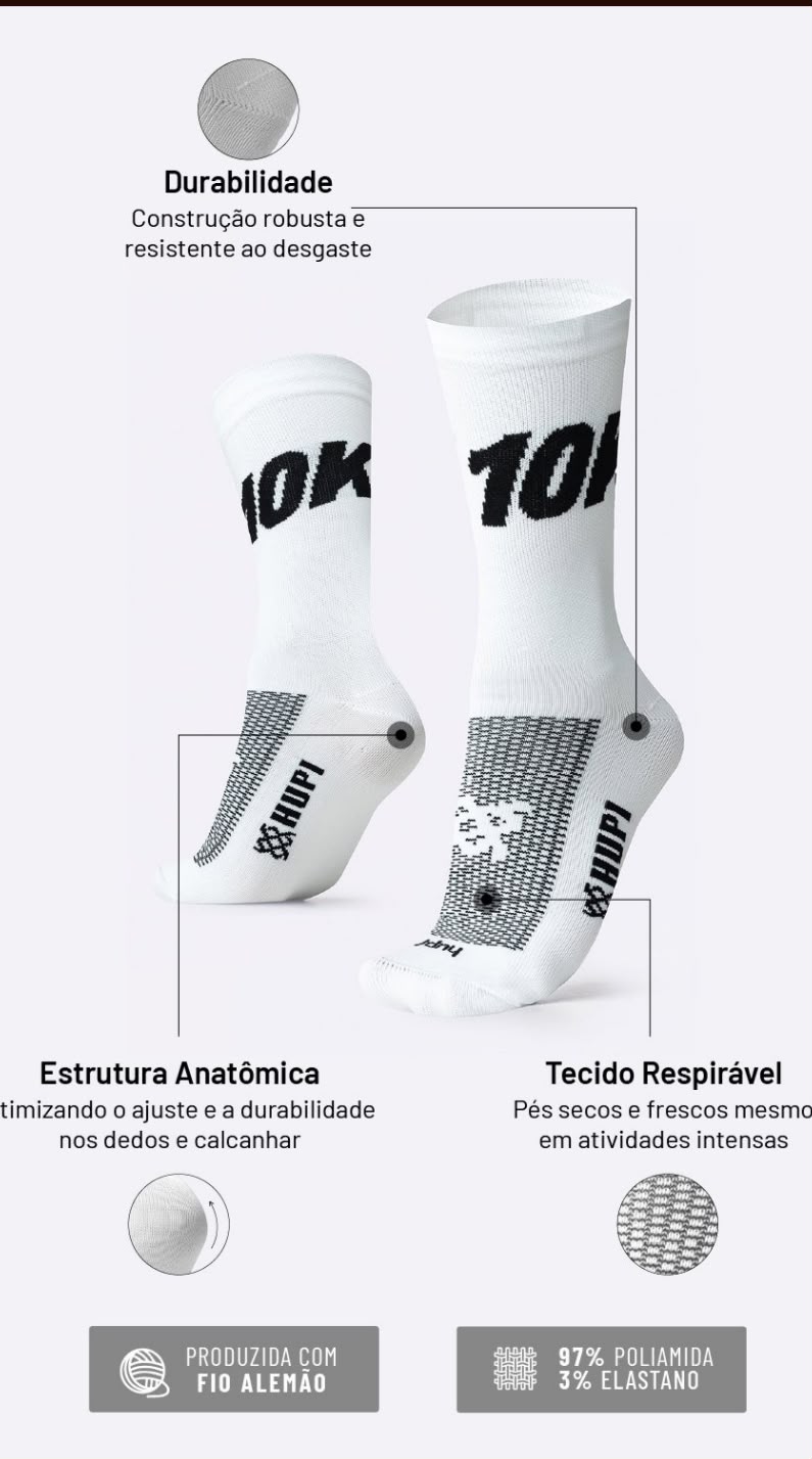 MEIA HUPI 10K BRANCO miniatura 2