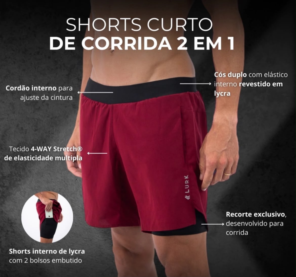SHORT CURTO COM LYCRA 2 EM 1 VERMELHO LURK