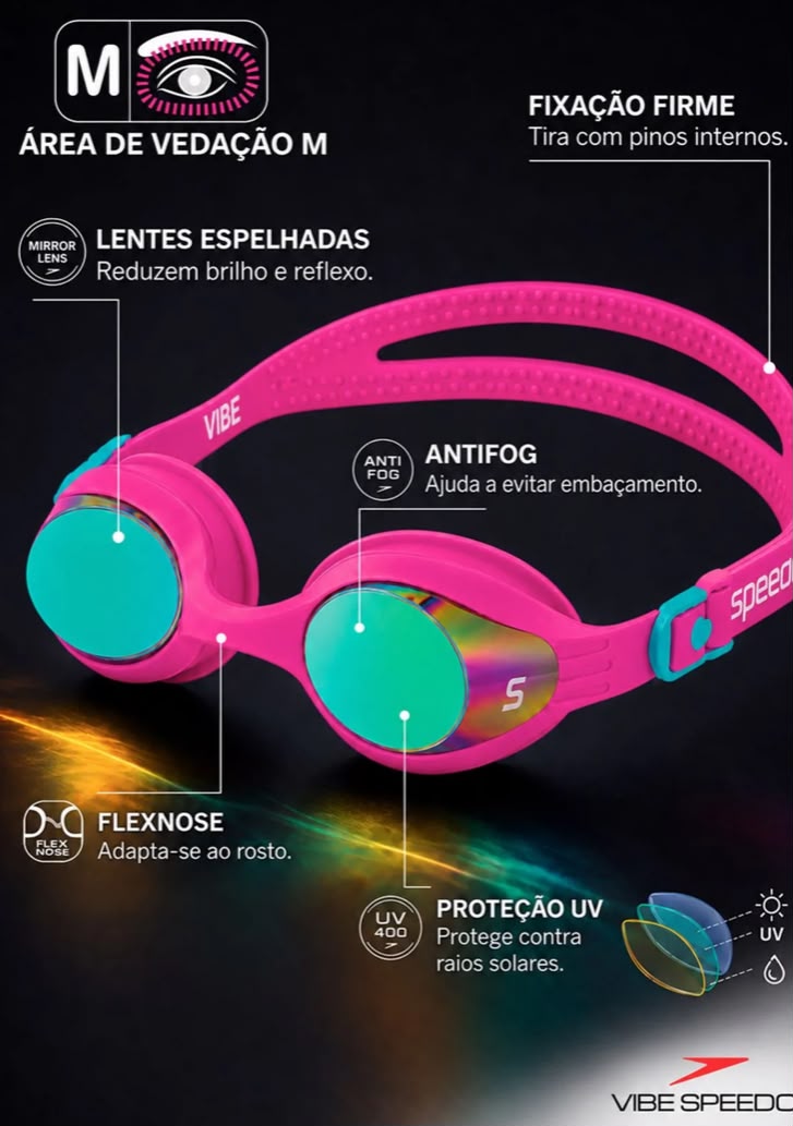 ÓCULOS PARA NATAÇÃO VIBE SPEEDO HOT PINK RAINBOW MR miniatura 2