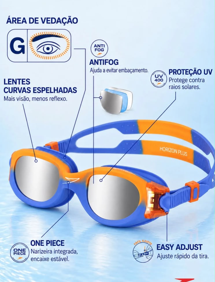 ÓCULOS DE NATAÇÃO ESPELHADO HORIZON PLUS -AZUL AZUL ESPELHADO