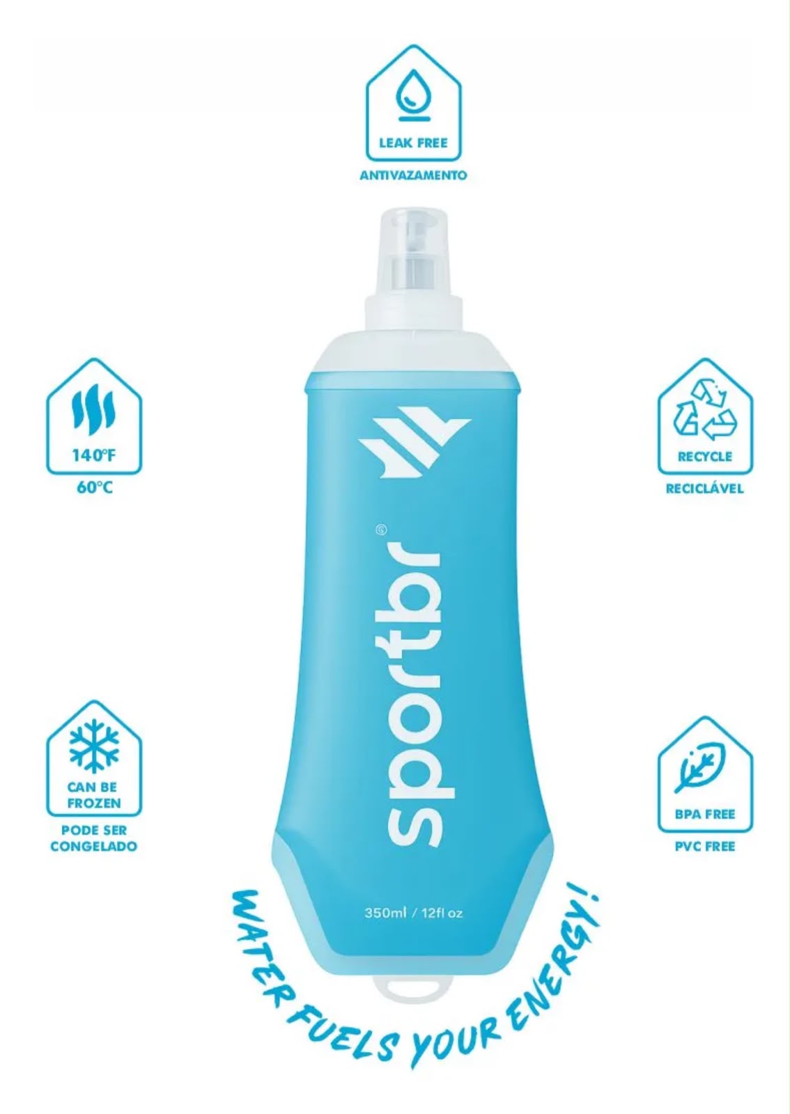 GARRAFA SOFT FLASK DOBRÁVEL SPORTSBR 350ML COM ALÇA
