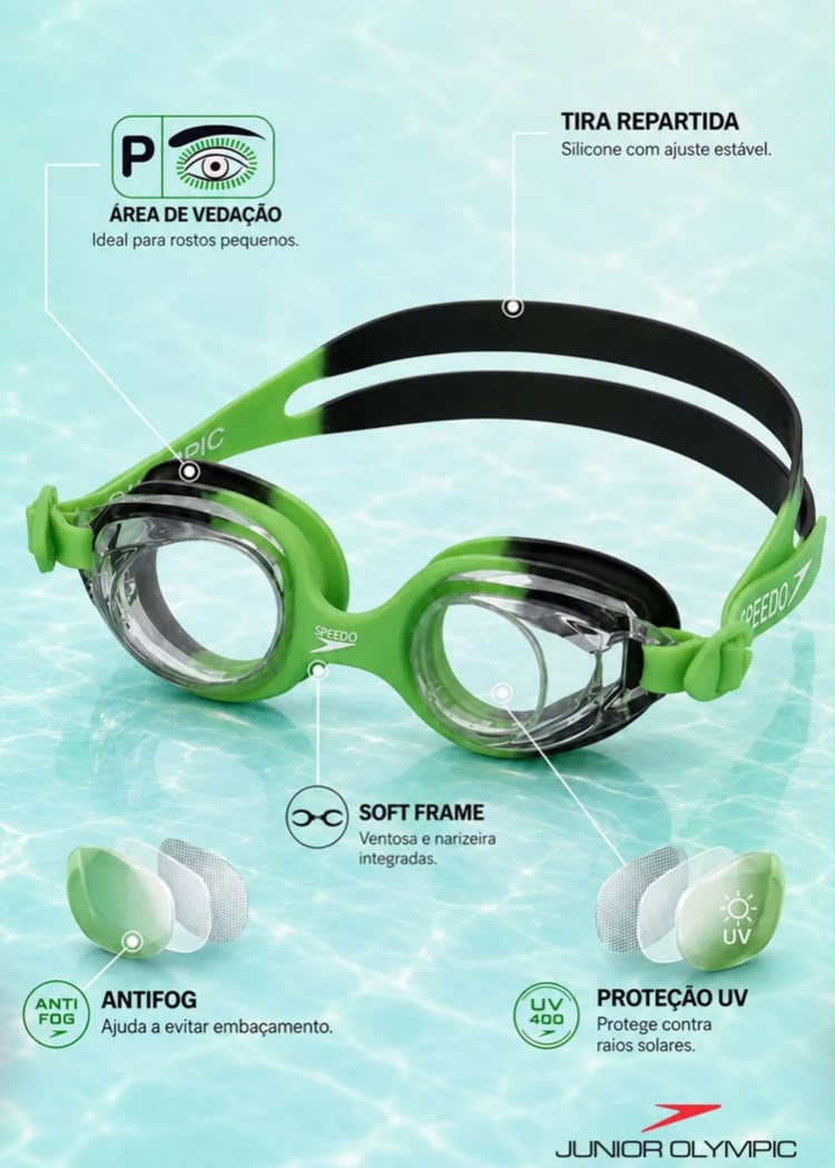 ÓCULOS PARA NATAÇÃO JUNIOR OLYMPIC - VERDE FLUOR CRISTAL miniatura 2