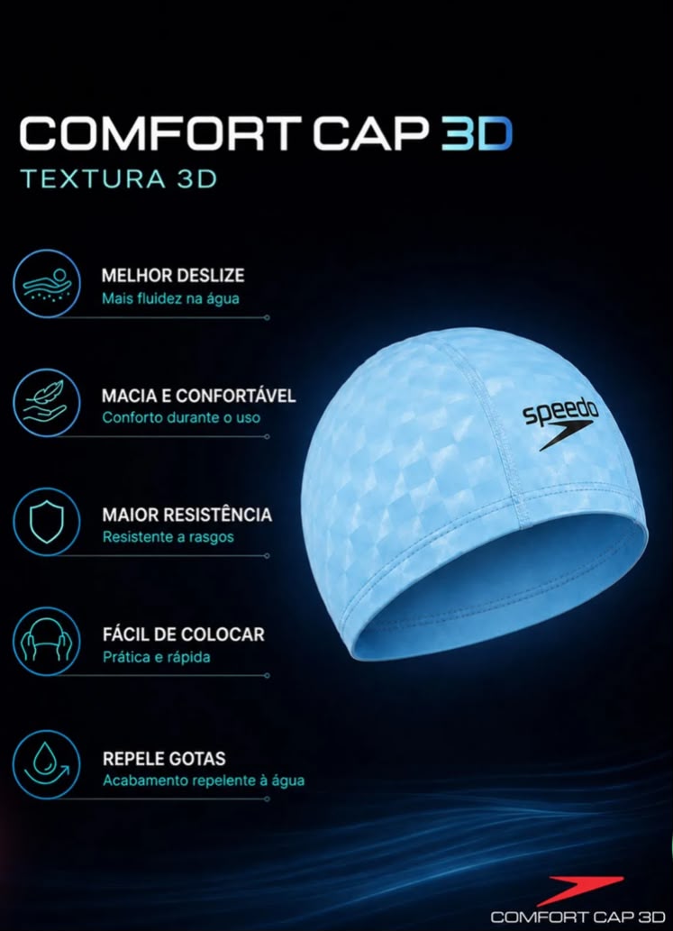 TOUCA DE NATAÇÃO EM TECIDO ULTRA CONFORTÁVEL - COMFORT 3D CAP AZUL miniatura 2