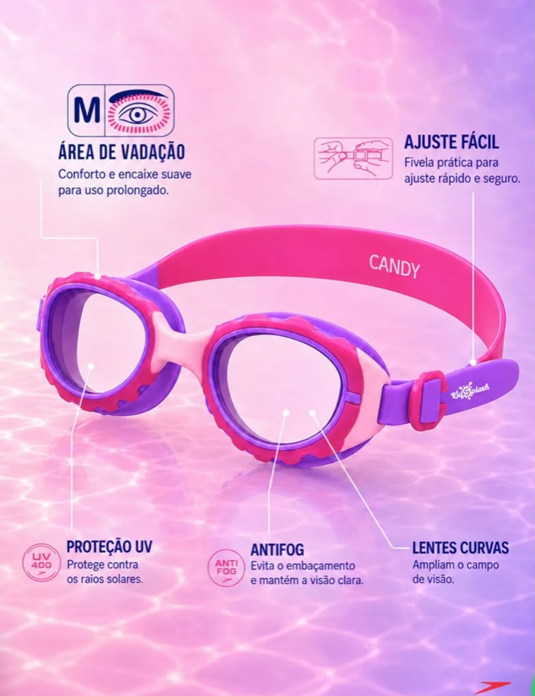 ÓCULOS DE NATAÇÃO INFANTIL CANDY - LILÁS E ROSA miniatura 2