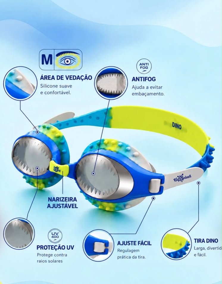 ÓCULOS DE NATAÇÃO DINO INFANTIL - MESCLA AZUL